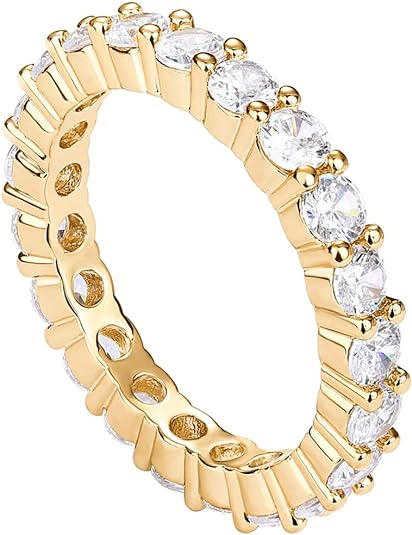 PAVOI 14K Gold Plated Cubic Zirconia Stackable Eternity Ring | 3.0mm Eternity Bands | Gold Wedding Ring Band for Women | Promise Ring for Couples